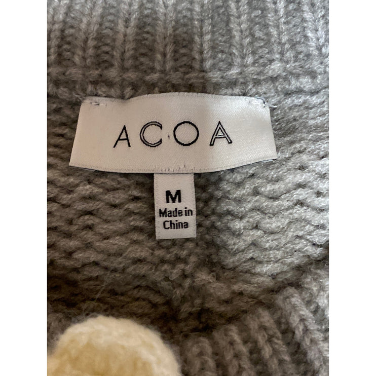 Acoa Women's Gray Cable Knit Floral Long Sleeve Crop Cardigan Sweater Top Size M