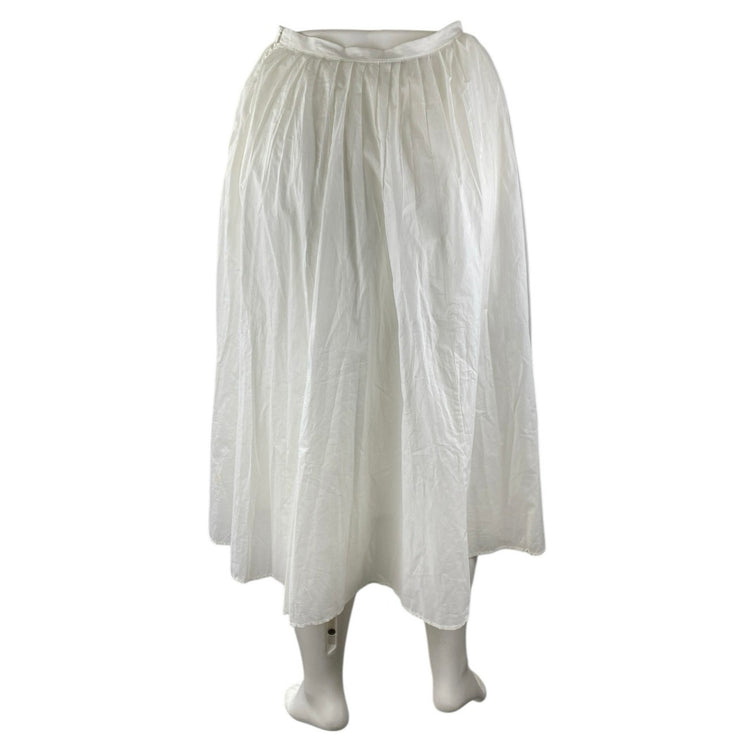 Zara Womens White High Waisted Zip Pleated Plisse Flare A Line Midi Skirt Size L