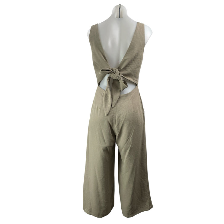 Dress Forum Women's Tan Khaki Sleeveless Cropped Wide Leg Romper Jumpsuit Size S