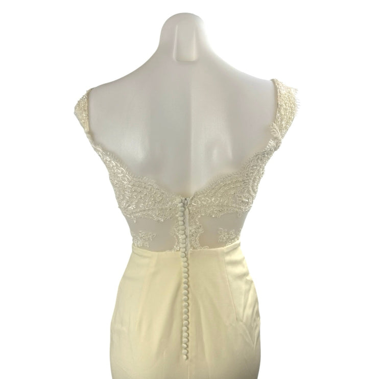 Portia & Scarlett Cream Beaded Embroidery Maxi Trumpet Mermaid Gown Dress Size S