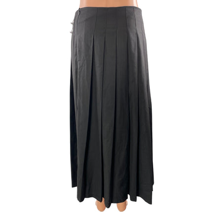 Lioness Fame Women's Onyx Black Pleated Buckle Details A-line Midi Skirts Sz M