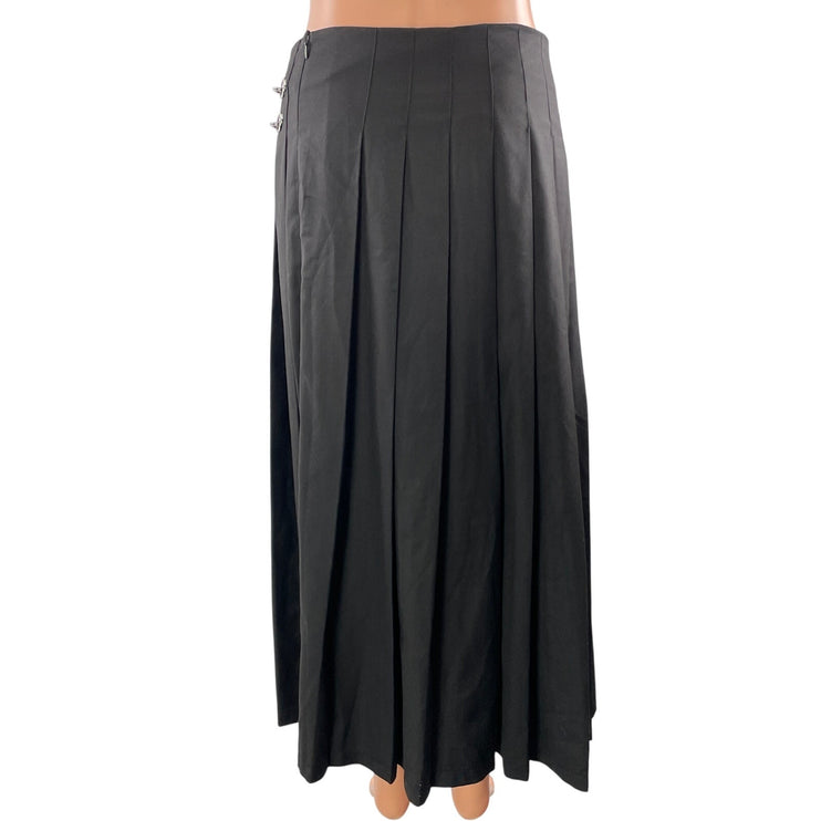 Lioness Fame Women's Onyx Black Pleated Buckle Details A-line Midi Skirts Sz M
