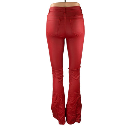 Edikted Luna Women's Faux Vegan Leather Mid Rise Skinny Flare Trousers Pants XS