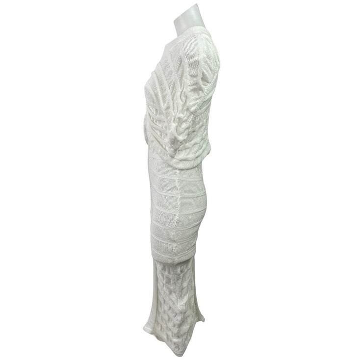 Love Series White Ruched Drape Knit Stretch Midi Bodycon 2 in 1 Dress Size S