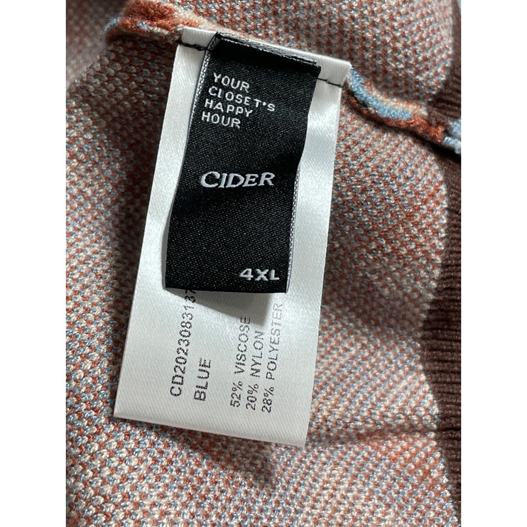 Cider Women's Blue Short Sleeve Argyle Collar Loose Polo Shirt Sweater Size 4XL