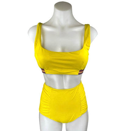Aerie Yellow High Waist Tankini Crop Two Piece Bikini Swimsuit Swimwear Size L