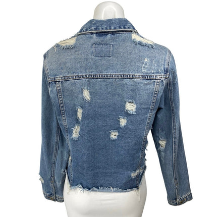 I & M Jeans Women's Blue Distressed Button Down Long Sleeve Denim Jean Jacket M