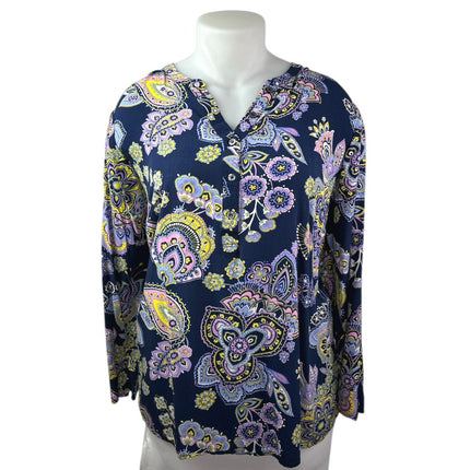 Talbots Women's Blue Paisley Print Button Long Sleeve Tunic Blouse Top Size 2X