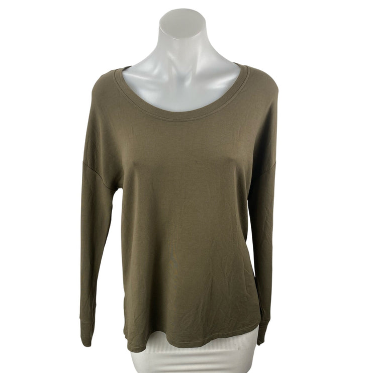 Tahari Women's Olive Green Scoop Neck Long Sleeve Knit T Shirt Tee Top Size L