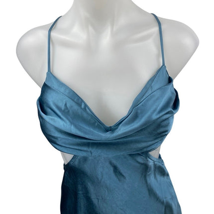 ASTR Silky Satin Sleeveless Cami Camisole Cowl Neck Cutout Midi Bodycon Dress XS