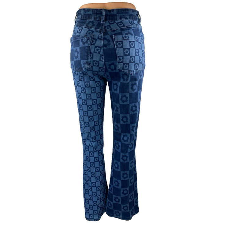 Jaded Women's Blue Floral Colorblock Skinny Flared Bootcut Denim Jeans Size 26