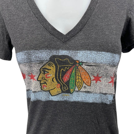 Retro Brand Gray Chicago Black Hawks NHL Graphic Hockey T Shirt Tee Top Size S