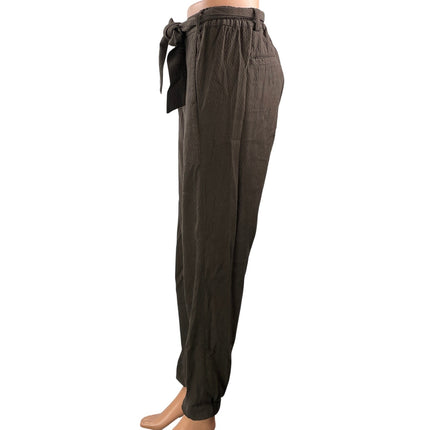 Sessun Women's Brown High Waisted Belted Tapered Leg Paperbag Trouser Pants 34