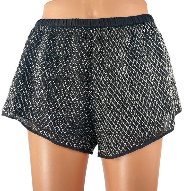 NEW Zara Women's Black Beaded Jeweled High Waisted Wide Leg Casual Shorts Size S