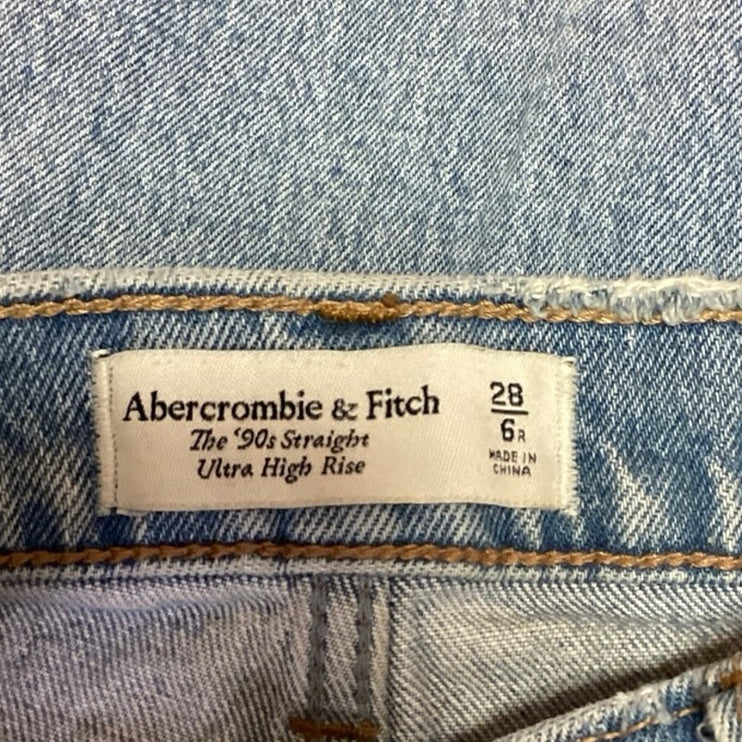 Abercrombie & Fitch Blue Distressed 90s Straight Ultra High Rise Jean Size 28