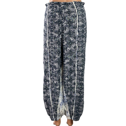 Free People Sweet It Is Blue Cream Floral Printed Tapered Harem Trouser Pants M
