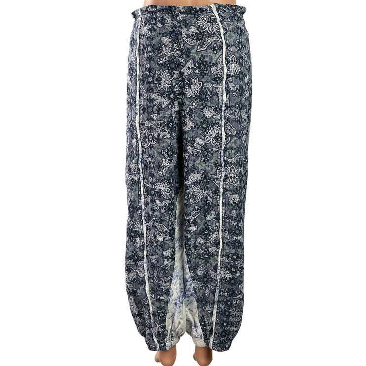 Free People Sweet It Is Blue Cream Floral Printed Tapered Harem Trouser Pants M