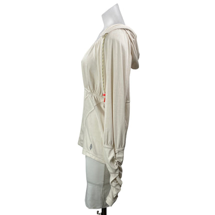 Free People Look Within Layer Cream Long Sleeve Ruched Hoodie Hooded Top Size L