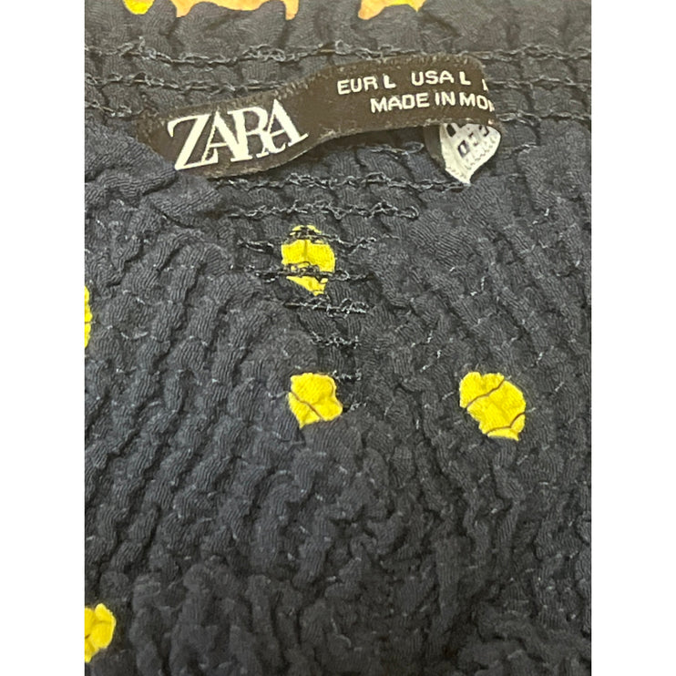 Zara Blue Yellow Polka Dots Knit Sleeveless Cami Camisole Tank Crop Top Size L