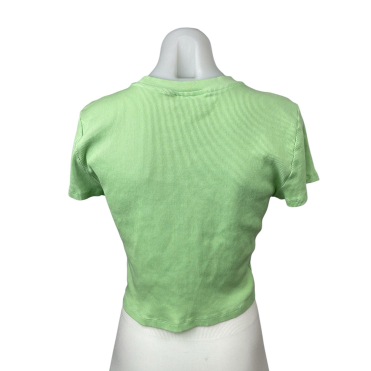Aritzia TNA Women's Green Ribbed Knit Sculpt Short Sleeve T Shirt Crop Top Sz XL