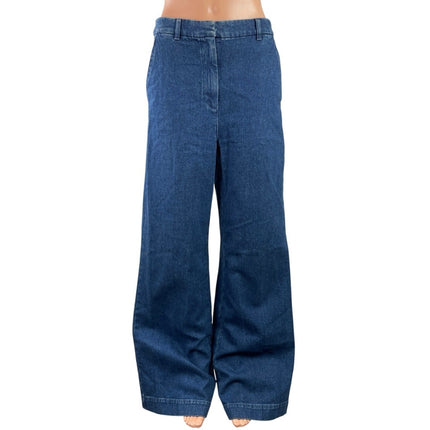Sezane Women's Blue High Waisted Palazzo Wide Leg Baggy Denim Jeans Pants Sz 38