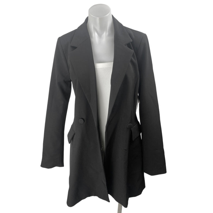 NEW Shoe Dazzle Black Double Breasted Long Sleeve Long Blazer Coat Jacket Size S