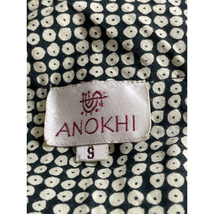 Anokhi Women's Black Geometric Half Sleeve V Neck Boho A Line Mini Dress Size S