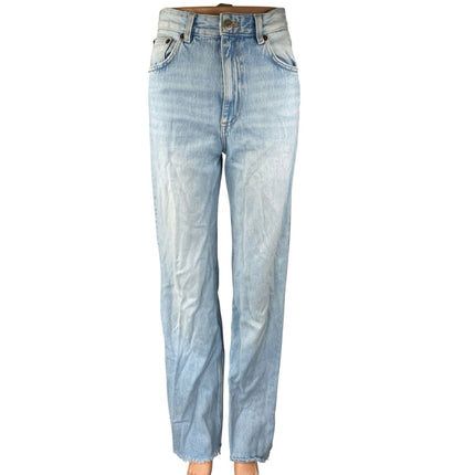 Zara Women's Blue Light Wash High Waisted Raw Hem Straight Denim Jeans Size 2