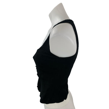 Princess Polly Women's Black Sleeveless Slim Button Up Crop Cami Tank Top Size 2
