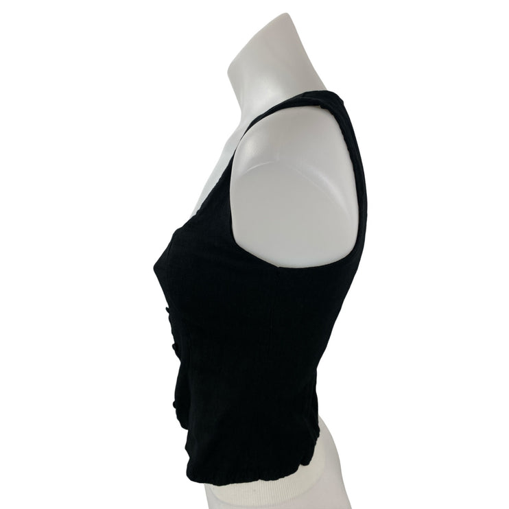 Princess Polly Women's Black Sleeveless Slim Button Up Crop Cami Tank Top Size 2