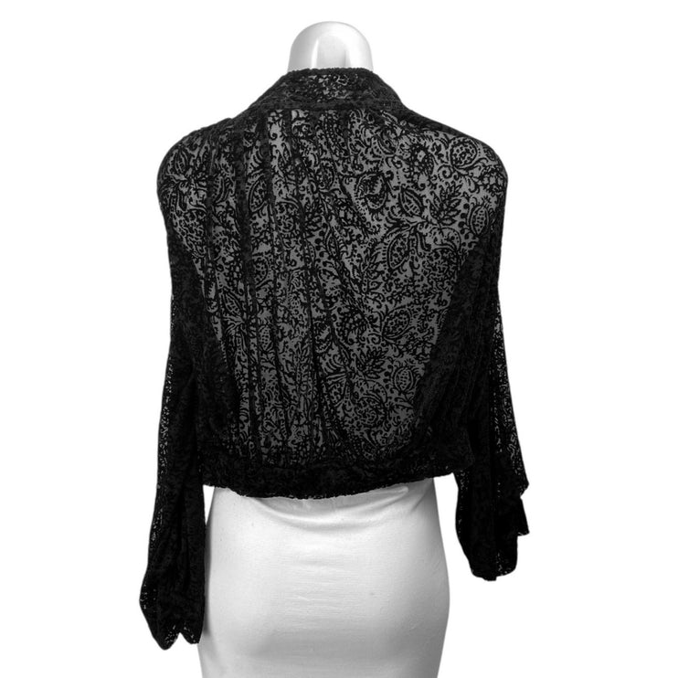 Free People Womens Black Velvet Mesh Long Sleeve Plunge Neck Sheer Coverup Top L