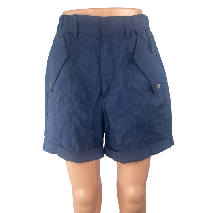 Cinq a Sept Navy Blue Cuffed Hem High Rise Wide Leg Utility Cargo Shorts Size S