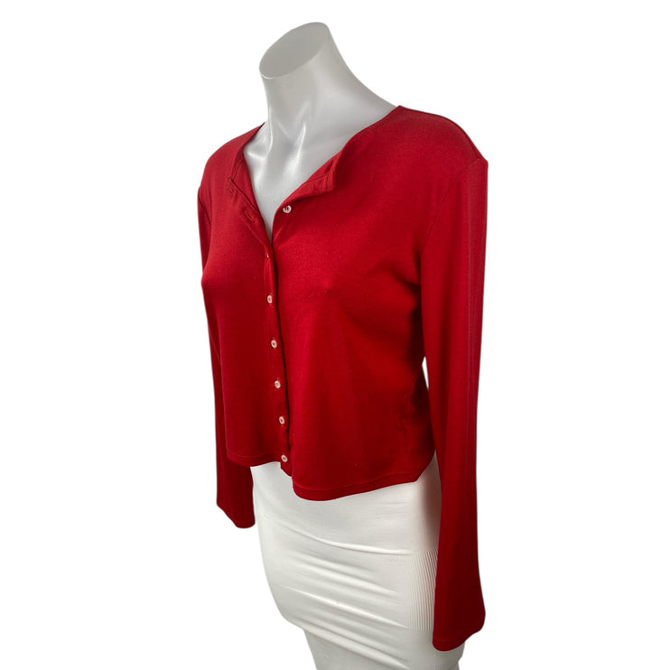 Le Bop Women's Red Round Neck Long Sleeve Button Down Cardigan Sweater Top Sz S
