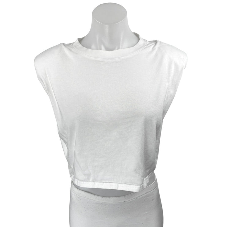 Aritzia Babaton Womens White Sleeveless Crewneck Casual Crop Tee Tank Top Size S