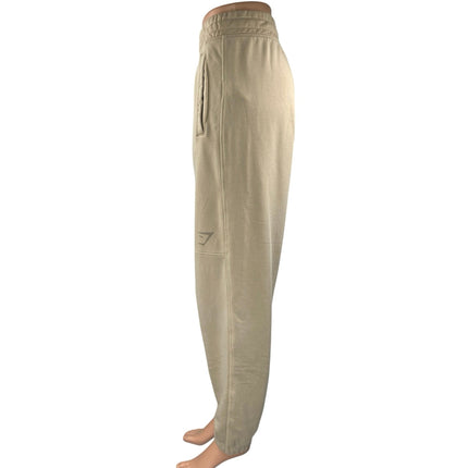 Gymshark Women's Cream Fleece High Waist Tapered Trousers Joggers Sweatpants L