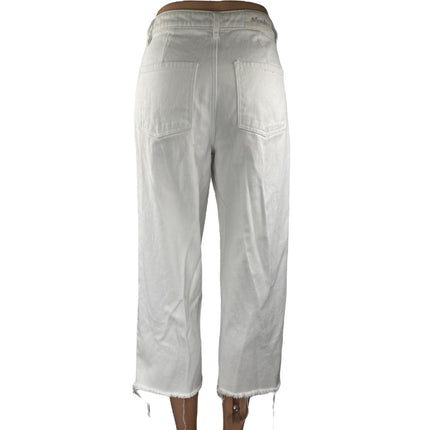 Afends White Straight Leg High Waist Frayed Raw Hem Crop Trousers Jeans Pants 4