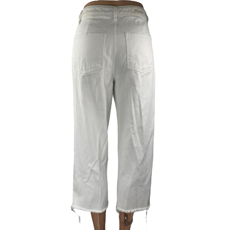 Afends White Straight Leg High Waist Frayed Raw Hem Crop Trousers Jeans Pants 4