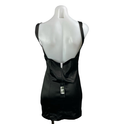 NEW Motel Black Satin Sleeveless Open Back Plunge V-neck Mini Bodycon Dress Sz M