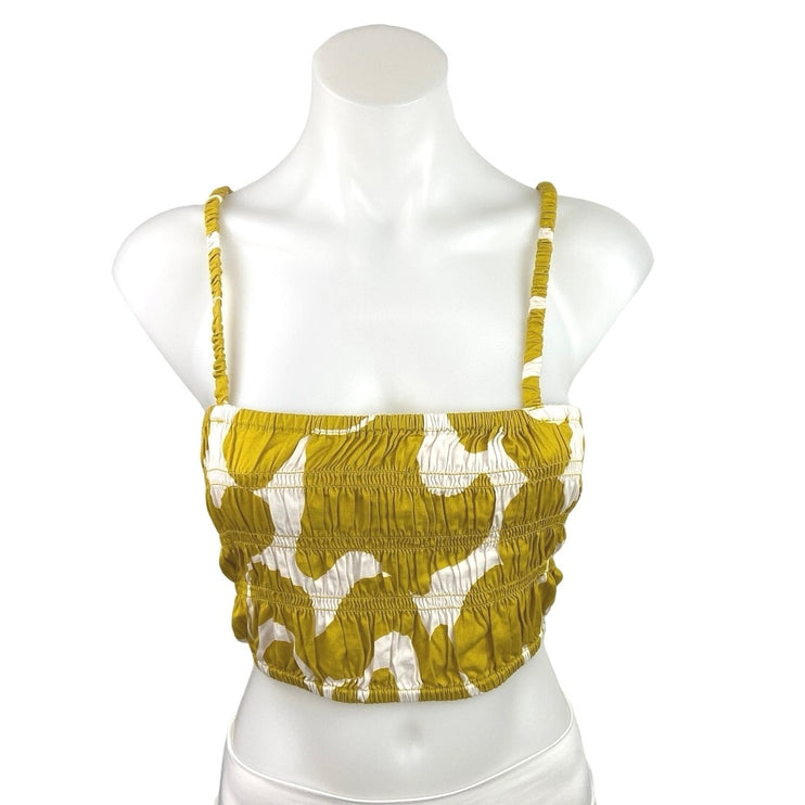 A New Day Yellow White Printed Smocked Square Neck Sleeveless Crop Top Size XL