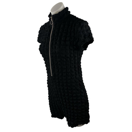 Jolie & Joy Black Embossed Textured Short Sleeve Full Zip Romper Shorts Size M