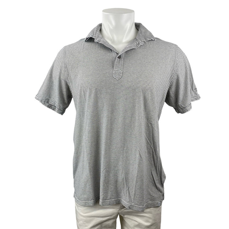 Tasc Men's Black Gray Striped Short Sleeve Golf Casual Polo Shirt Top Size L