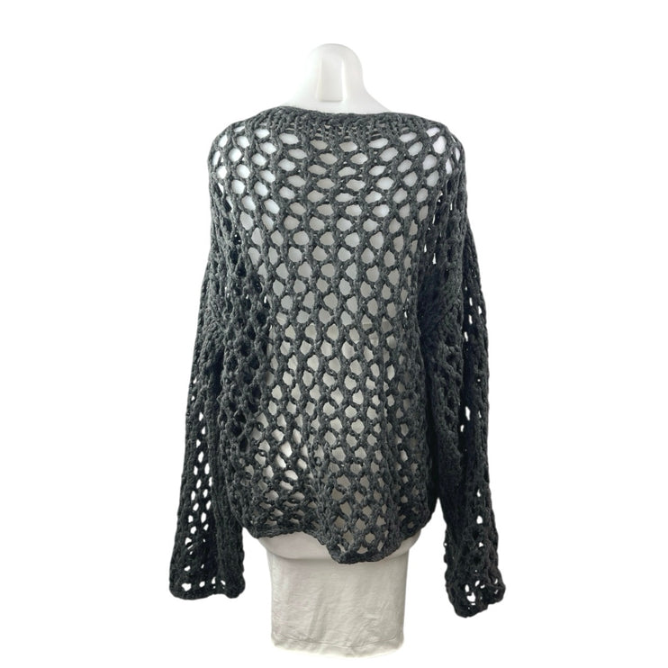 Zara Women's Black Crochet Knit Long Sleeve Sheer Beach Swim Cover Up Top Size L