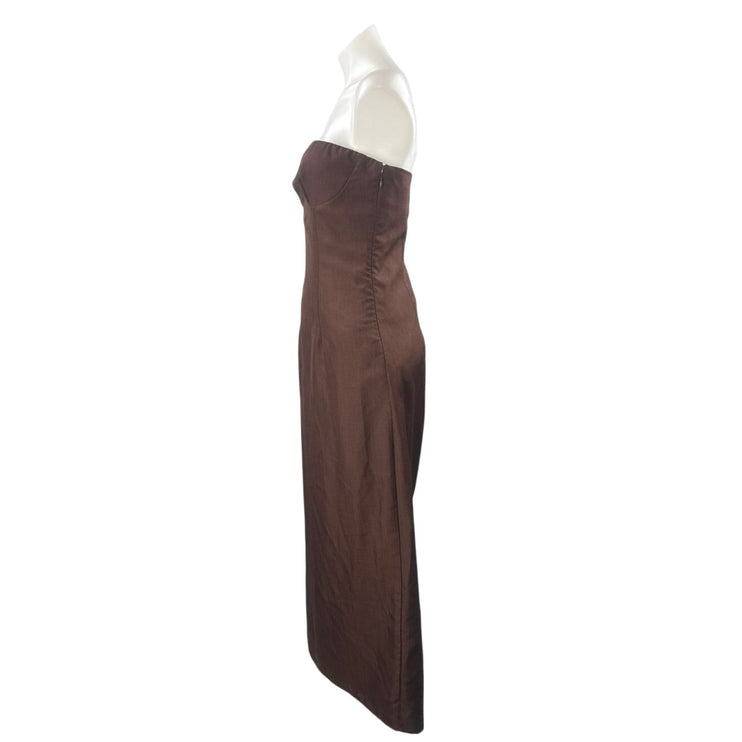 Commense Women's Brown Sleeveless Strapless Tube Bandeau Midi Sheath Dress Sz S