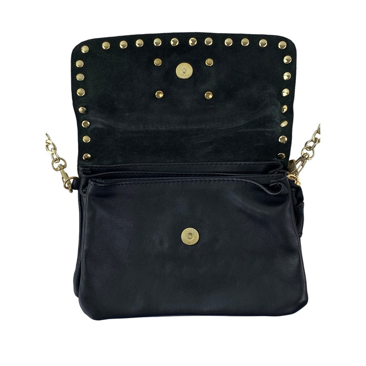 Sorrento De Martino Women's Black Chain Crossbody Leather Studded Handbag OS