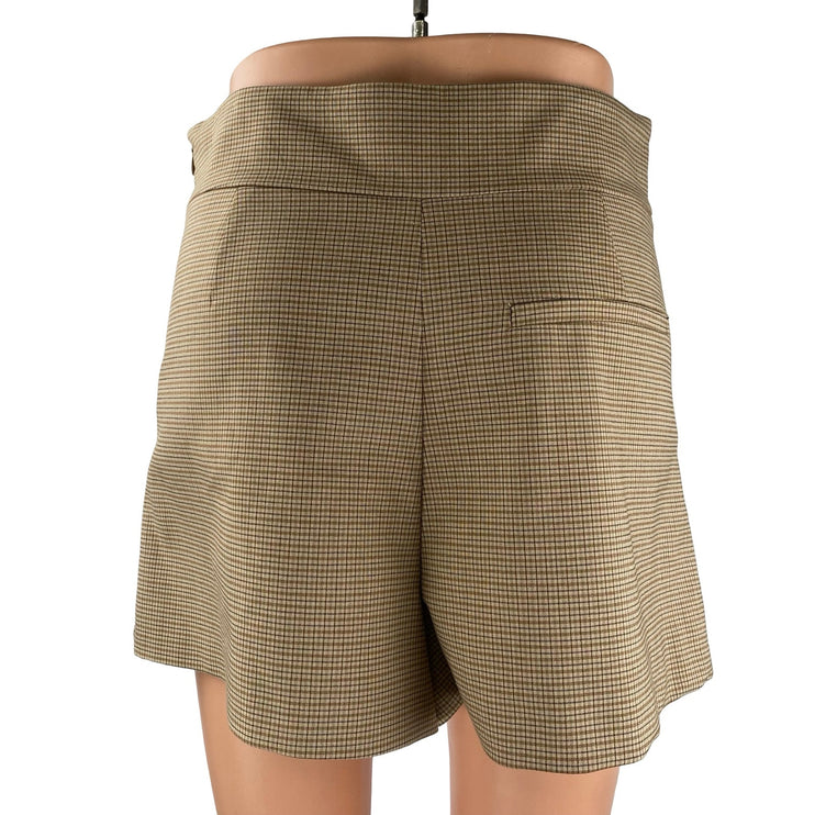 Zara Women's Tan Beige Khaki Plaid High Waisted Pocket Casual Mini Shorts Size S