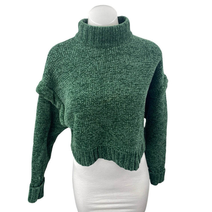 Urban Outfitters Daria Double Take Chenille Green Turtleneck Cropped Sweater XS