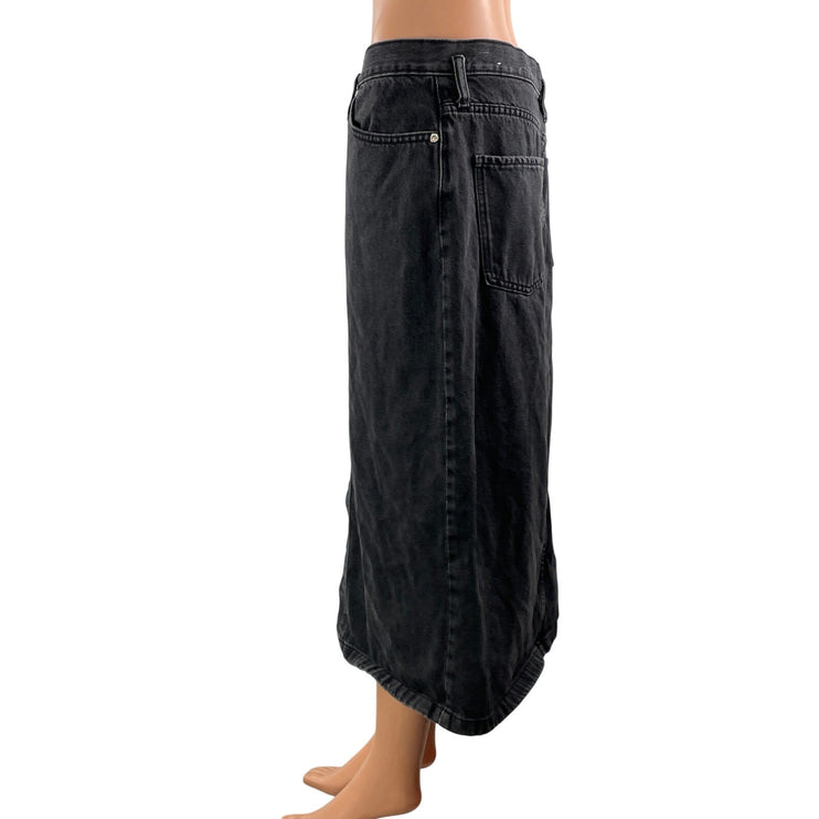 MNG Mango Women's Black Washed High Rise Slit Pencil Midi Denim Jean Skirt L