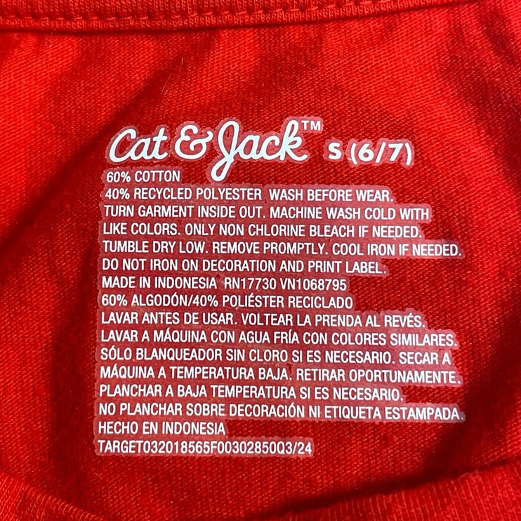 Cat & Jack Kids Red Embroidered Christmas Tree Long Sleeve Sweater Sweatshirt 6