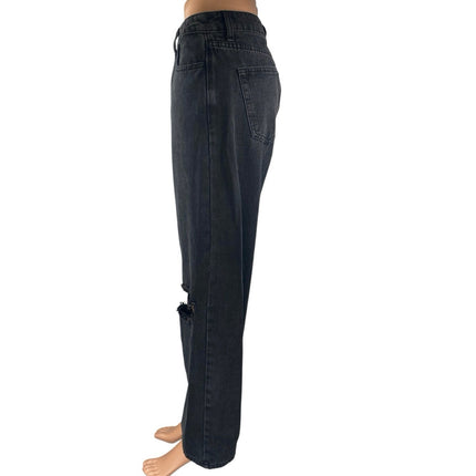 Princess Polly Women's Black Straight High Waist Distressed Denim Jeans Pants 6