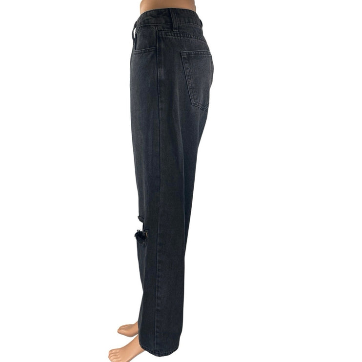 Princess Polly Women's Black Straight High Waist Distressed Denim Jeans Pants 6
